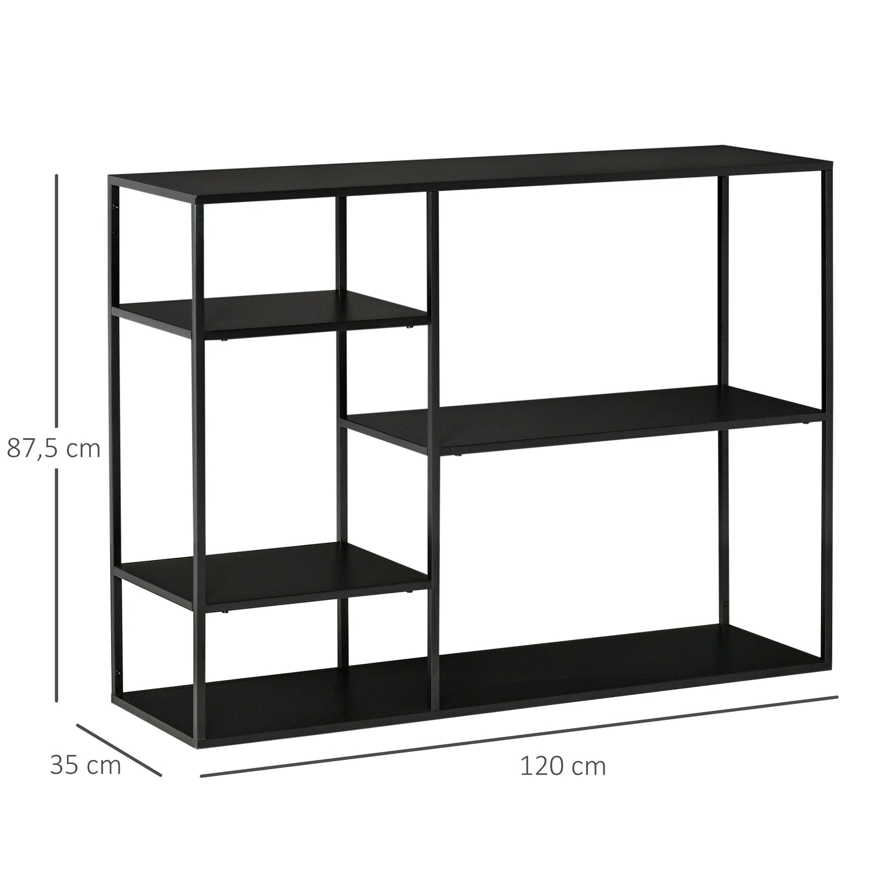 Freestanding Bookcase, 5 Open Compartments, Metal, Black