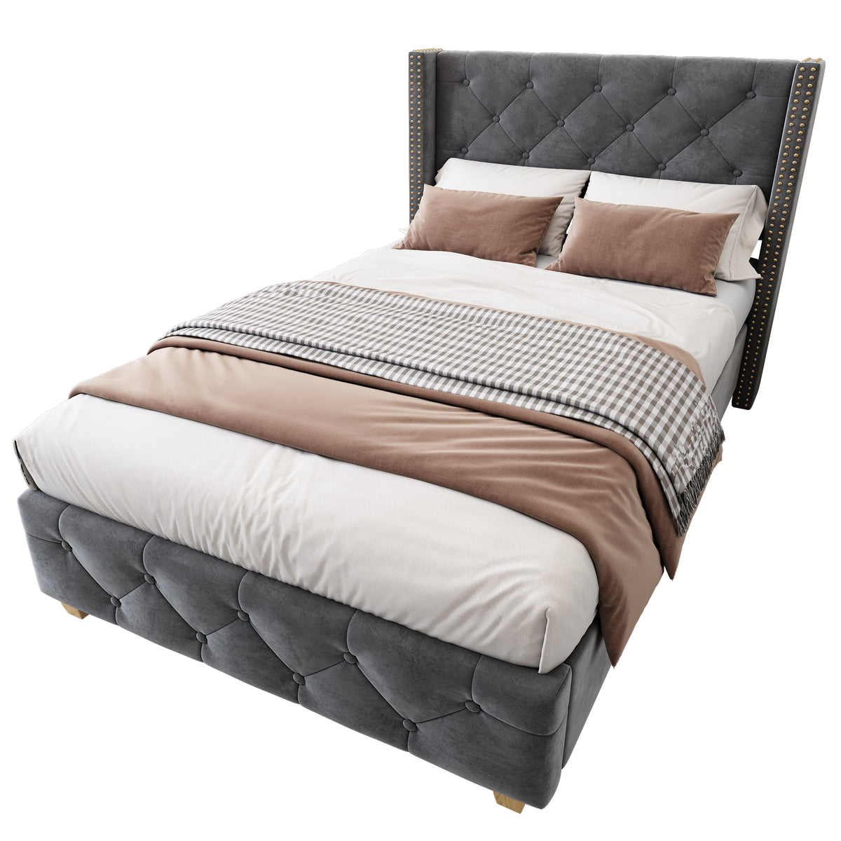 Upholstered Bed 90x200cm with Slatted Frame, Grey Velvet
