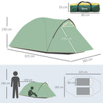 Dome Tent 2-3 Persons Fiberglass Polyester Green+Yellow