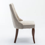 Dining Chairs Channel Upholstered Comfy Fabric Set of 2 with Curved Solid Wood Legs - Rayon Linen Beige