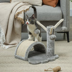 Cat Tree, Small Tower with Cave, 2 Play Balls, Scratching Mat, Light Grey