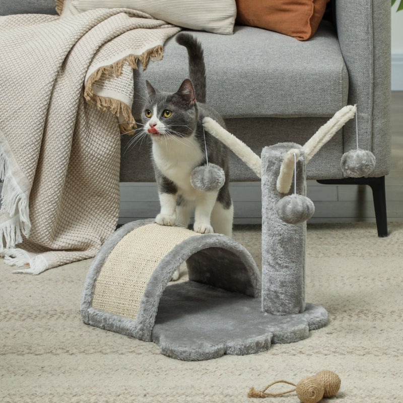 Cat Tree, Small Tower with Cave, 2 Play Balls, Scratching Mat, Light Grey