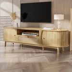 TV Cabinet Rattan Doors Drawers Low Profile - Country Style