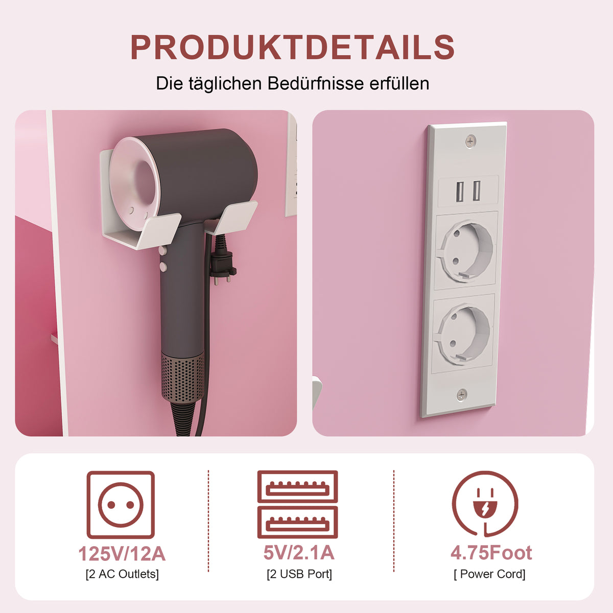 Small Vanity Set with LED Mirror, Storage & Stool, Pink