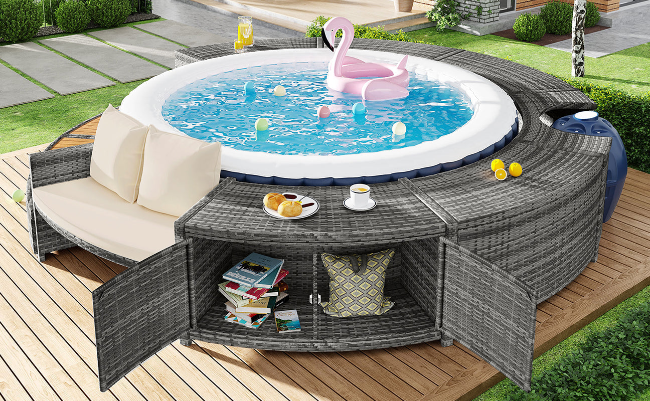 Garden Lounge Set Round Sofa Adjustable Feet Cushions