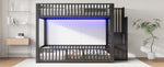 Bunk Bed with Storage Ladder and LED, 140x200cm, Black Metal + MDF