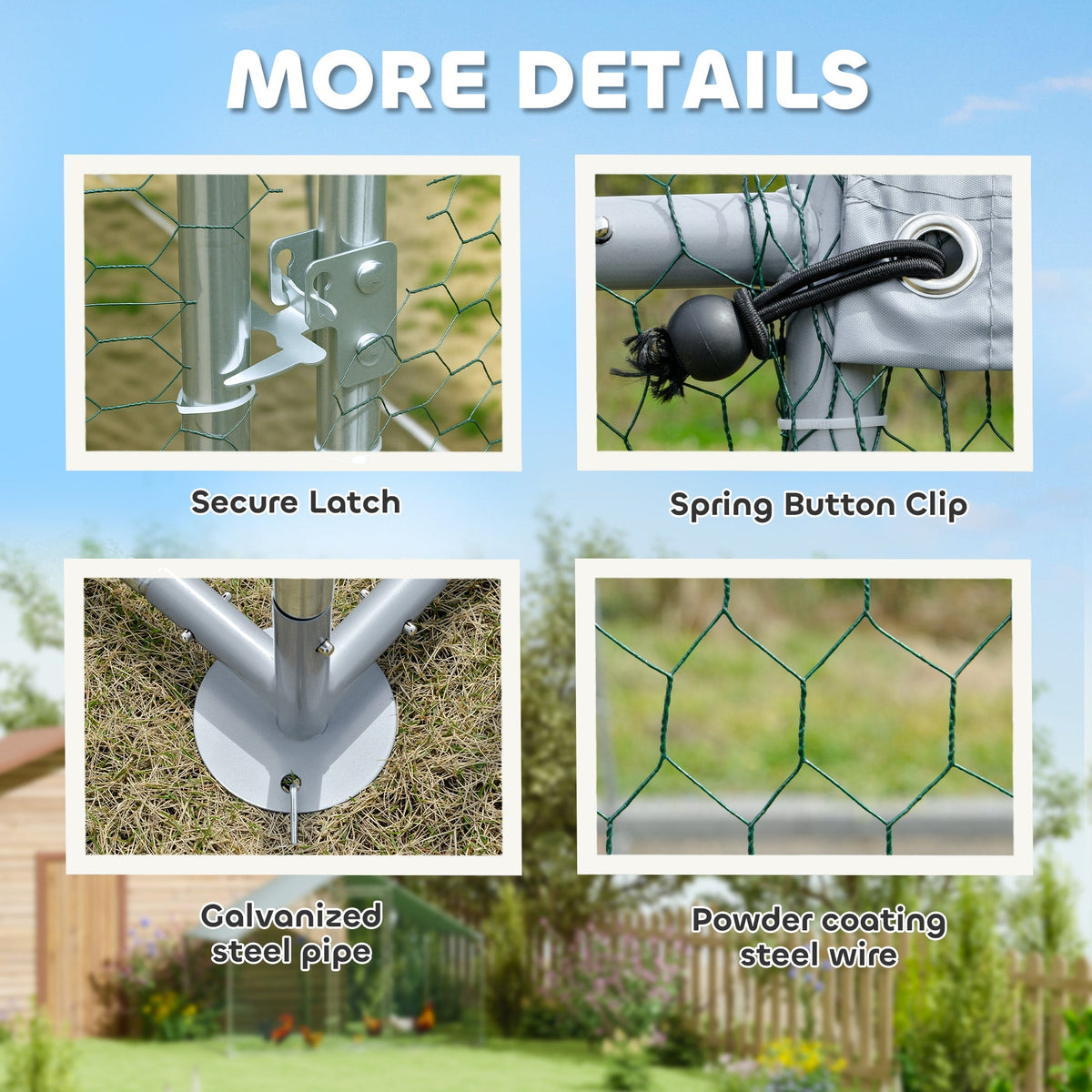 Chicken Coop Free-Range Enclosure, 3x1.7x1.9 m, Lock, Galvanized Steel, Silver