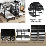 Iron Bunk Bed 3-Sleeper with Storage Stairs 90x200/140x200cm, Black