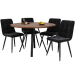 Dining Set 5-Piece Round Table 80cm 4 Chairs Velvet - Walnut/Black