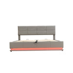 Upholstered Bed, 180x200cm LED & Hydraulic Storage, Faux Leather Light Grey