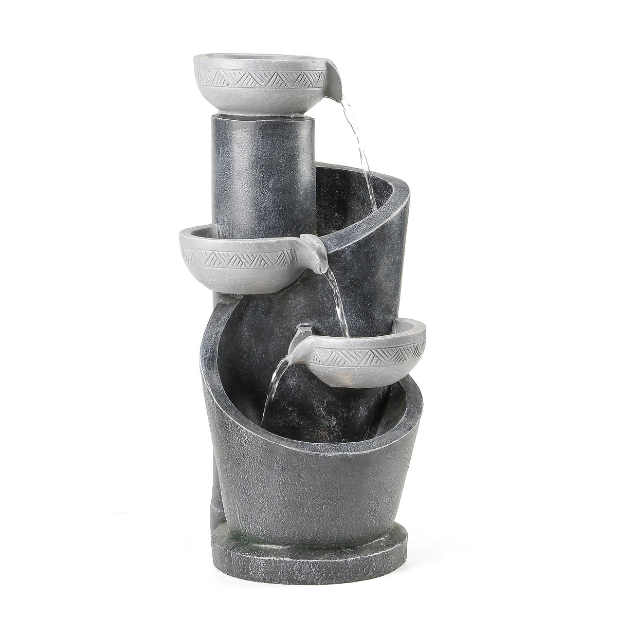 Garden Fountain with LED Lighting and Water Pump, Grey Artificial Stone