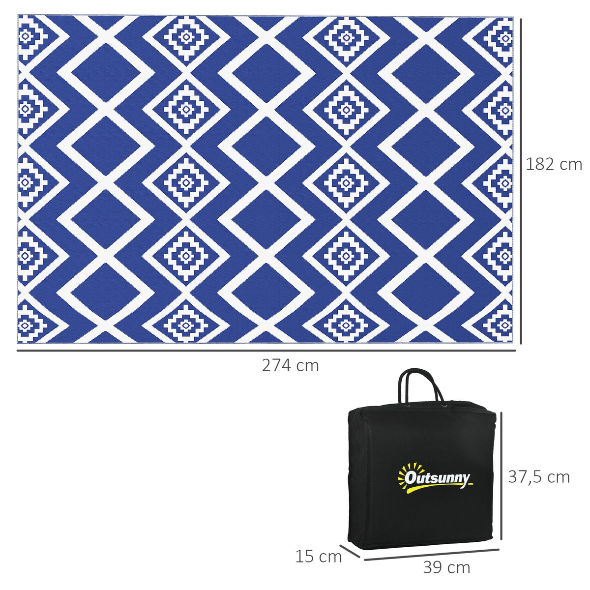 Outdoor Rug, Water-Repellent, with Carrying Bag, Plastic Blue-White