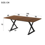 Dining Table, 180x90x75cm Seats 6-8 People Modern Style, Walnut and Black Metal