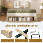 Upholstered Single Bed with Storage and Adjustable Headboard, 90x200cm, Beige Velvet