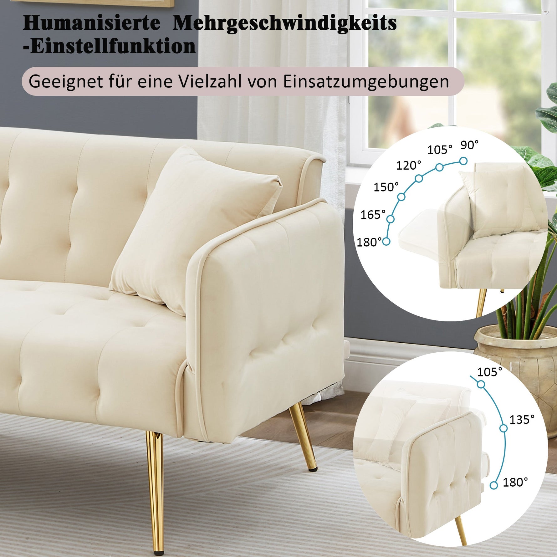 Two-seater Sofa Bed Multifunctional Adjustable Backrest Velour Upholstery