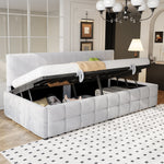 Upholstered Sofa Bed 90x200cm Hydraulic Storage Classic Check Pattern Light Grey Velvet