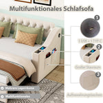 Upholstered Sofa Bed, 90/180*190cm, USB Charging, Storage, Velvet Beige