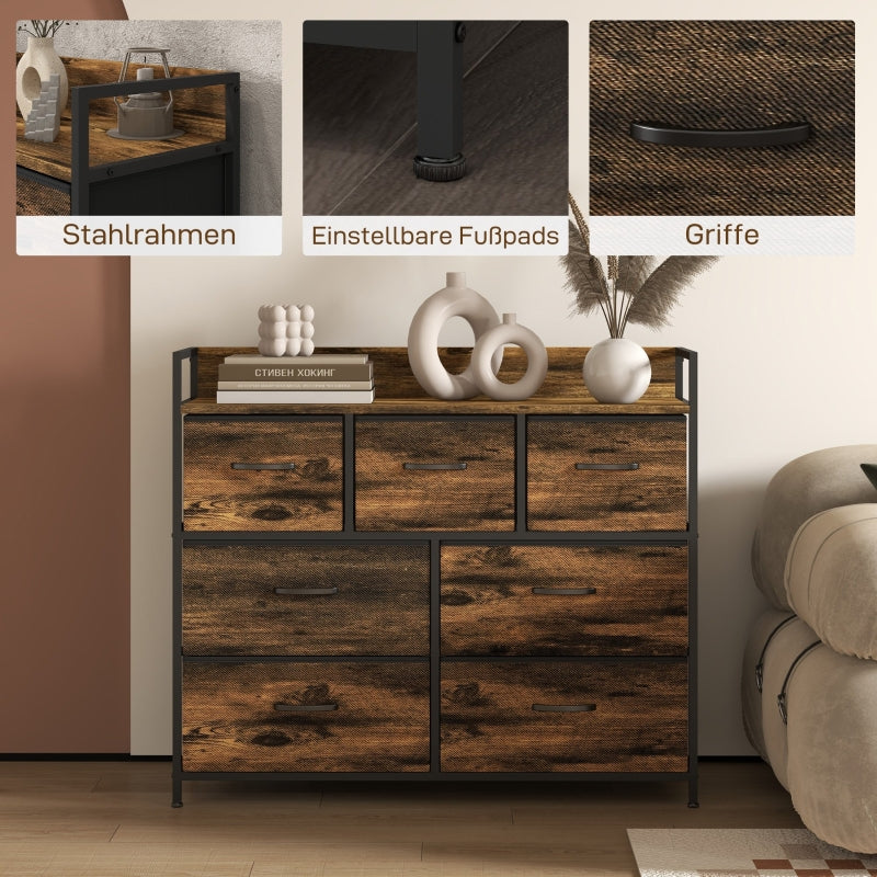 Chest of Drawers, 7 Fabric Drawers, Anti-Tip, Brown MDF