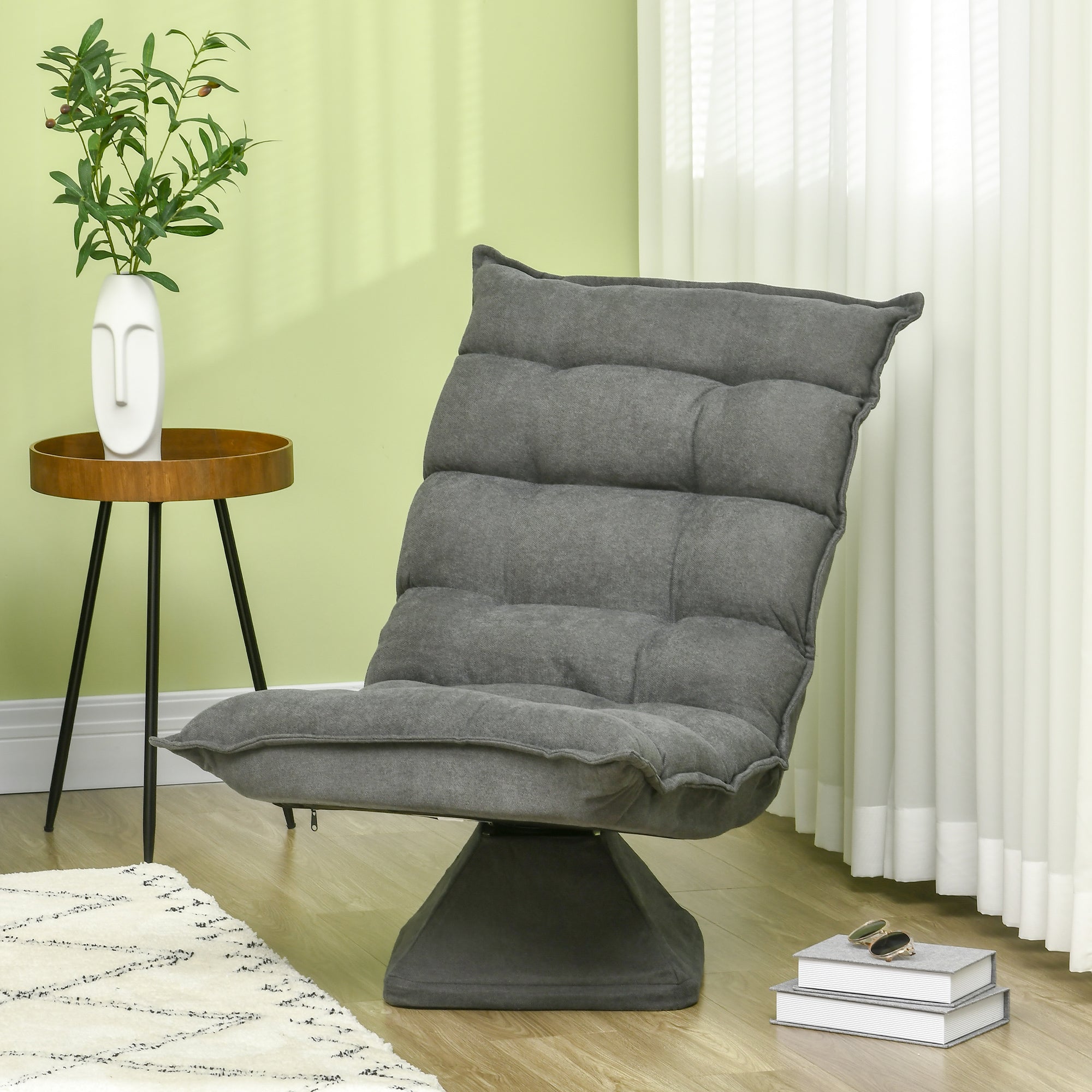 Floor Chair/Sofa, Adjustable Backrest Swivel Recliner Cushion, Grey Microfiber