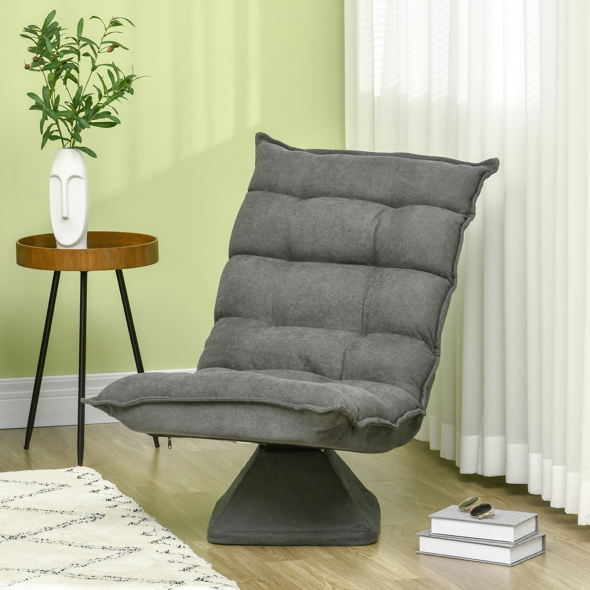 Floor Chair/Sofa, Adjustable Backrest Swivel Recliner Cushion, Grey Microfiber