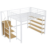 Loft Bed 140x200 with Safety Stairs Storage Wardrobe - White