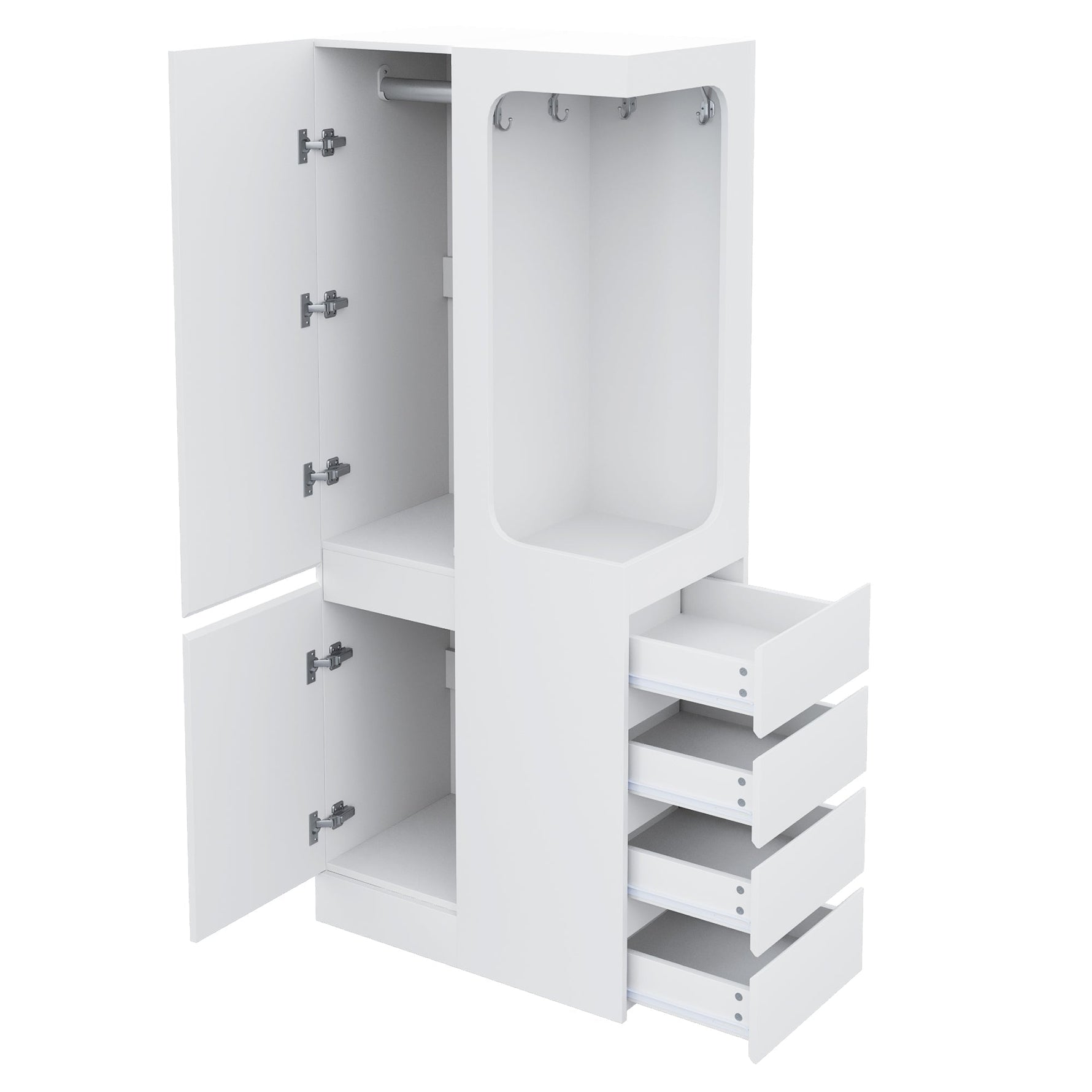 Wardrobe with Drawers and Open Storage, 70x40x170cm, White