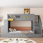 Bunk Bed with Desk, Storage Drawers and Star Motif, 90x200cm, Grey Pine Wood