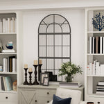 Three-Piece Arched Wall Mirror, Decorative Window Hanging, Black Metal Frame