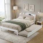 Functional Bed 120x200cm with Pull-Out Bed & Storage, White Wood