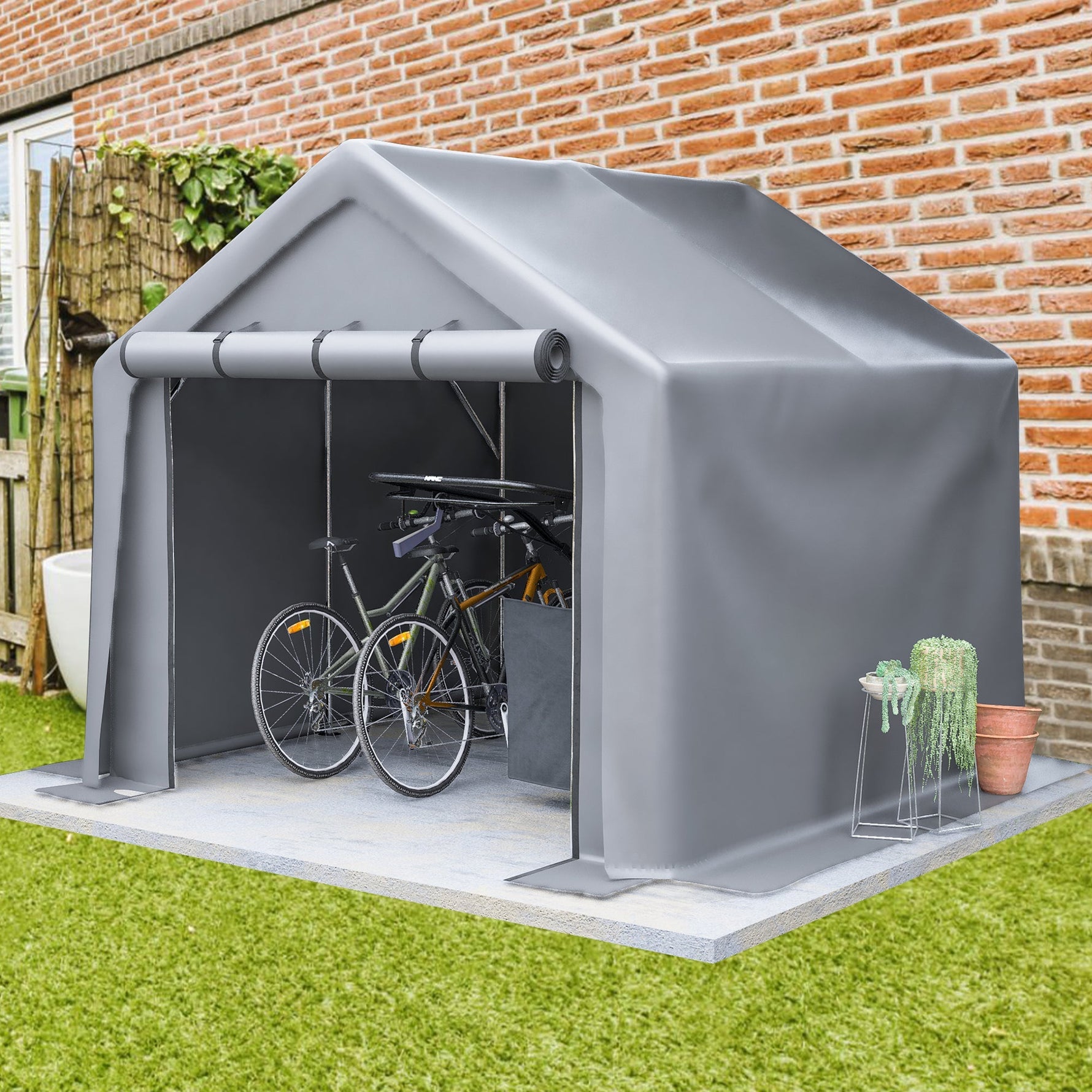 Garage Tent 244x241x217cm, Waterproof Tool & Bicycle Shed, Gray