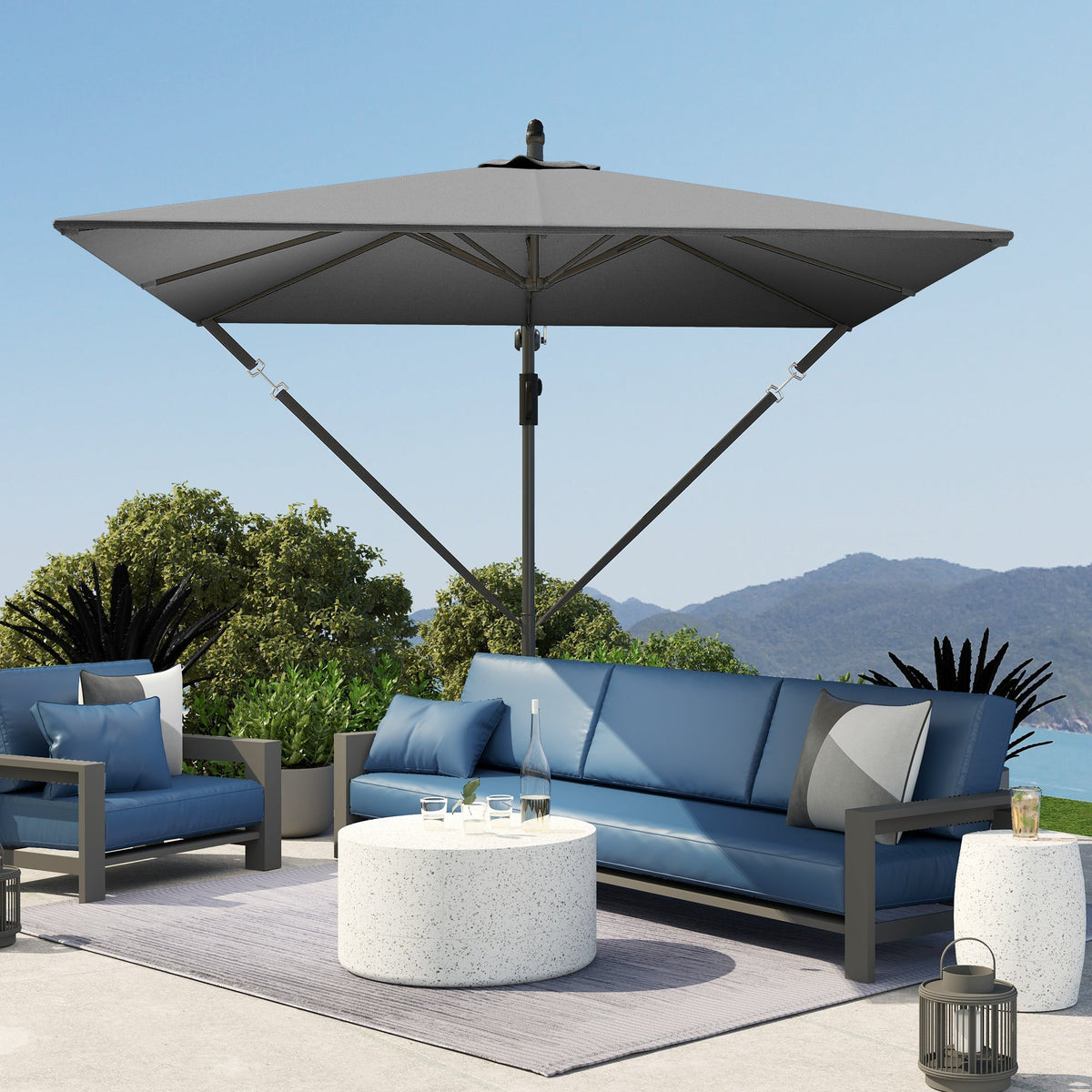 Cantilever Parasol Ø260 cm UV 50+ Water-Repellent, Tiltable, Grey