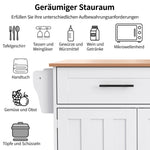 Dining Table Trolley/Sideboard, Folding Top Kitchen Island 5 Wheels 2 Drawers, White
