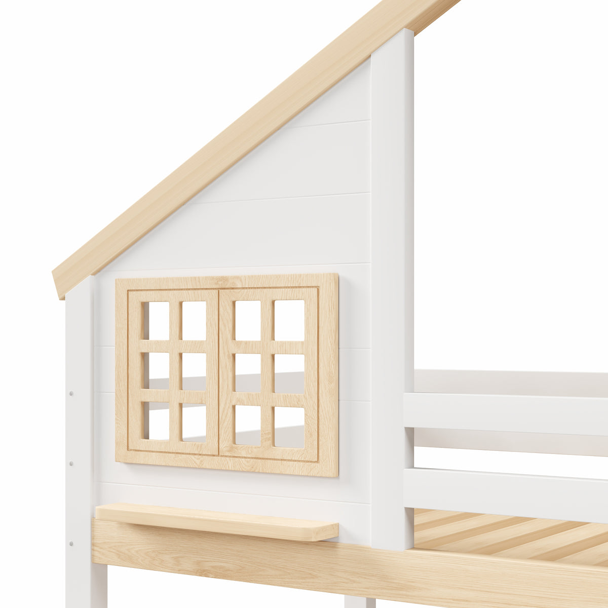 Bunk Bed 90/140x200cm with Storage Ladder & Rail, White + Natural