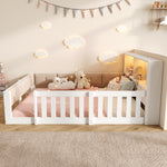 Flatbed Kids Bed 140x200cm with LED Light & Railings, White