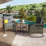 3-Piece Balcony Furniture Set with Cushions, Grey Rattan