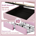 Upholstered Bed with LED Lighting and Hydraulic Storage, 140 x 200 cm, Pink PU
