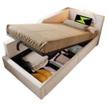 Upholstered Daybed, 90x190cm Sofa Bed with Hydraulic Storage & USB-C, Velvet Beige