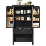 Kitchen Cabinet, Tall Buffet Storage with 2 Doors & 5 Drawers, Black/White