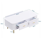 Coffee Table with Drawers, Curved Corners, Wavy Sides, Gold