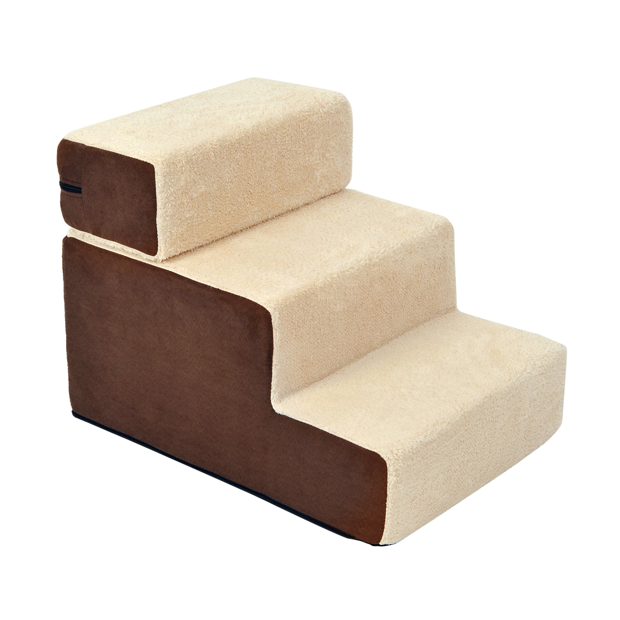 Dog Stairs, 3 Steps Pet Stairs, Plush Beige