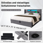 Upholstered Bed, LED Double Bed with USB & Type C Charging, Linen