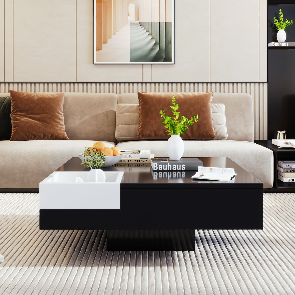 Coffee Table high gloss with removable storage box LED light effect white and black