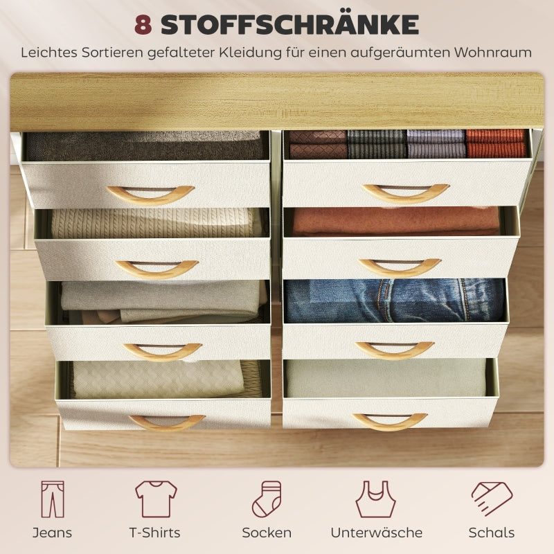Bedroom Chest of Drawers, 8 Fabric Drawers, Steel, Beige