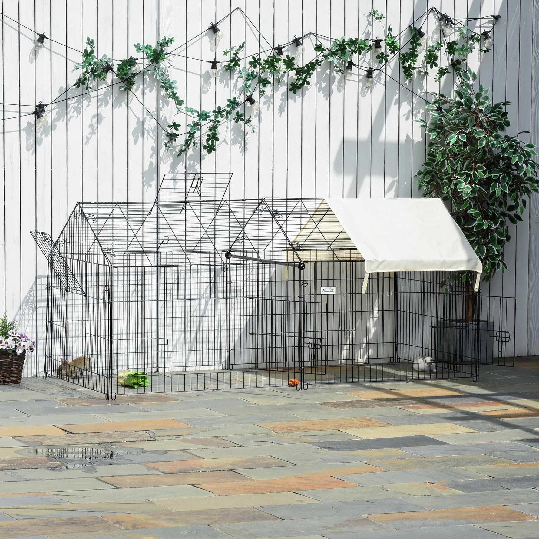 Outdoor Enclosure, Sun Protection, Rabbit Hutch, Metal, Beige and Black