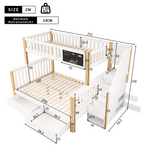 Children's Bunk Bed with Chalkboard, Drawers and Double Bed, 90x200cm and 140x200cm, White and Light Oak