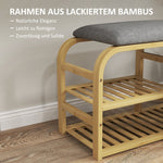 2-Tier Shoe Bench, Extendable Basket, 2 Shoe Shelves, Bamboo Grey