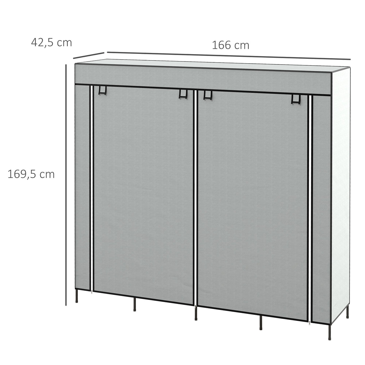 Fabric Wardrobe, Clothes Rail 10 Compartments 4 Drawers, Dark Grey