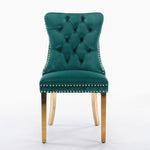 Velvet Dining Chair Tufted Solid Wood Golden Legs Set of 2 - Green