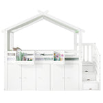 Bunk Bed, Safety Gate, Wardrobe, Lockers, Stairs, 90x200cm, White & Green Pine+MDF+Plywood