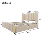 Upholstered Bed 180x200 with USB & Storage - Beige Linen